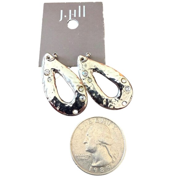 J. Jill Hammered Teardrop Cutout Earrings Silver Tone Crystal Dangle Boho Chic - Picture 10 of 10